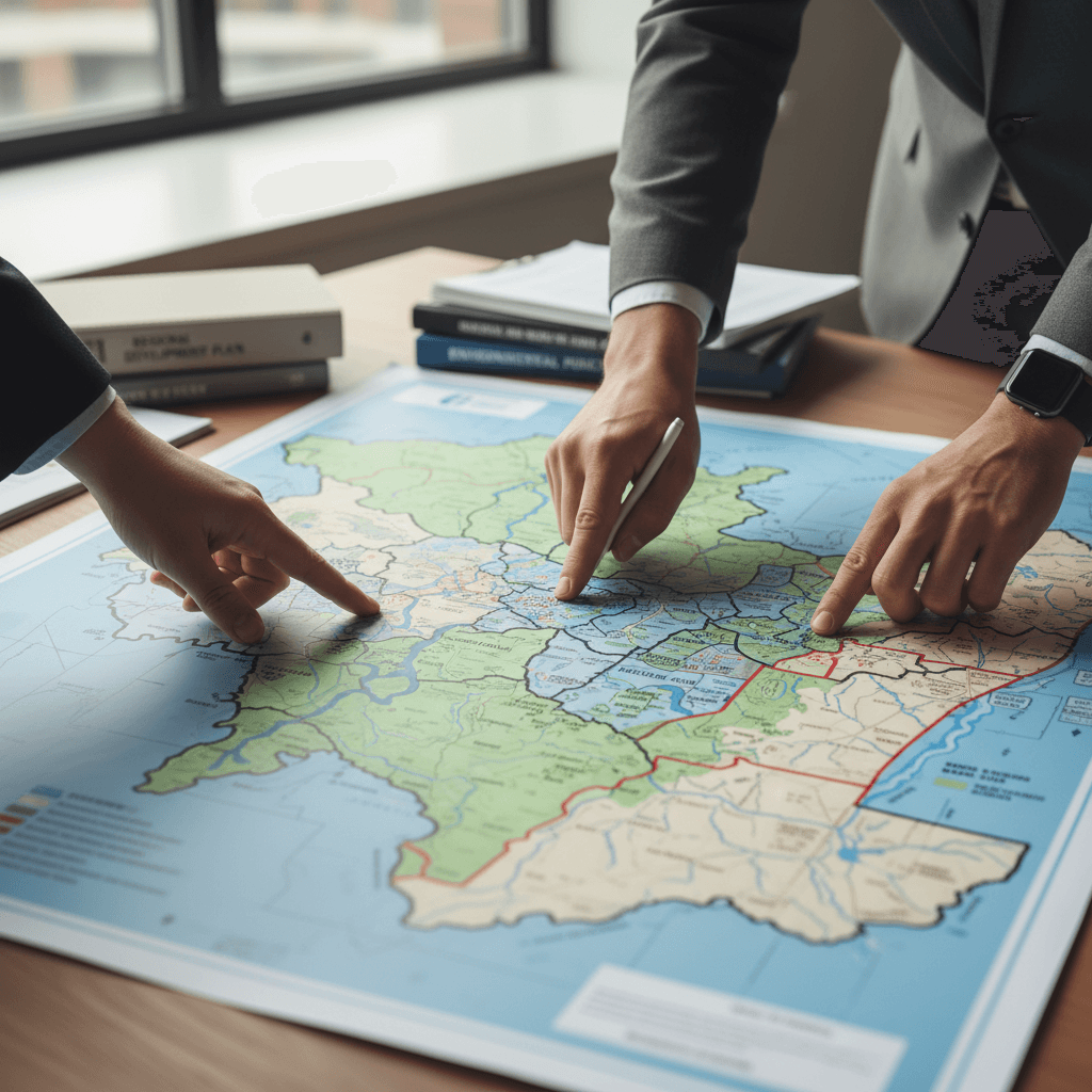 Detailaufnahme eines Regionalplans mit nummerierten Zonen und Maßstabsleiste