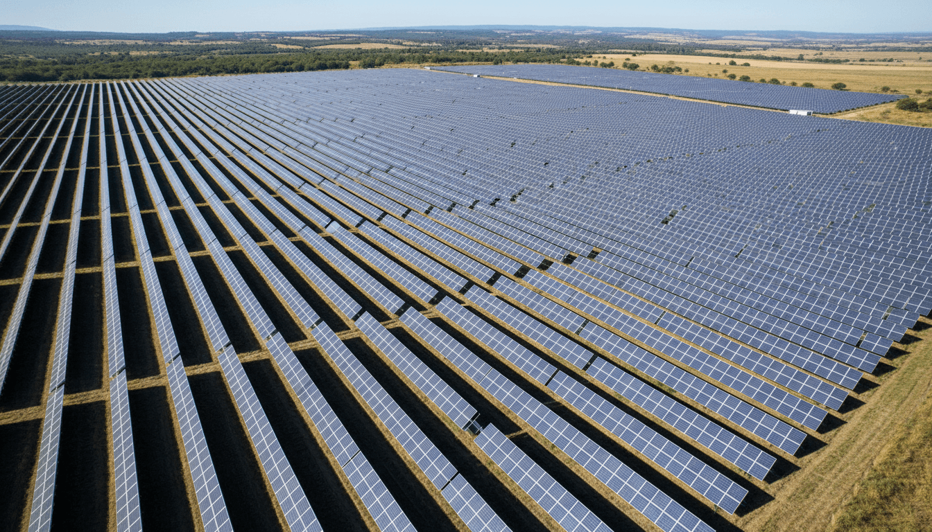 Offene Hügellandschaft mit einer einzelnen Windkraftanlage am Horizont